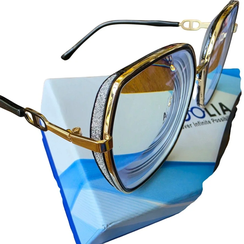 Aoolia Eyeglass Frames Lot Tortoise Double Bridge & Gold Geometric Glitter 2pc